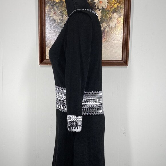 Artisan Knit A-Line Combo Dress Women's Small Round Neck 3/4 Sleeve Onyx NWT - Picture 3 of 16